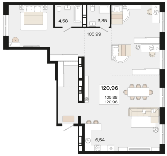 Пентхаус №106.1 120,96 м2 от застройщика ГК ТОЧНО