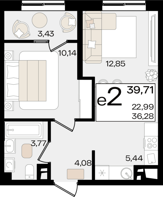 евро 2 к.кв. №363 38 м2 от застройщика ГК ТОЧНО