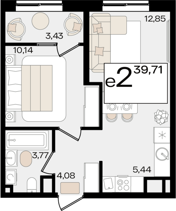 евро 2 к.кв. №219 39,71 м2 от застройщика ГК ТОЧНО