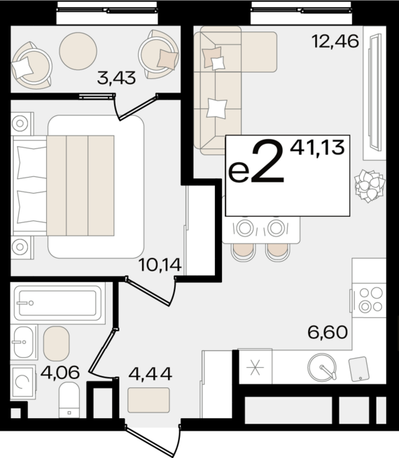 евро 2 к.кв. №462 41,13 м2 от застройщика ГК ТОЧНО