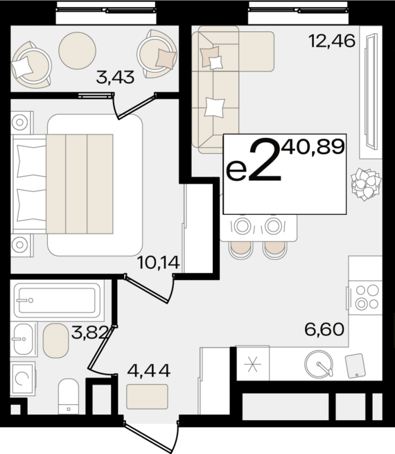 евро 2 к.кв. №511 40,89 м2 от застройщика ГК ТОЧНО