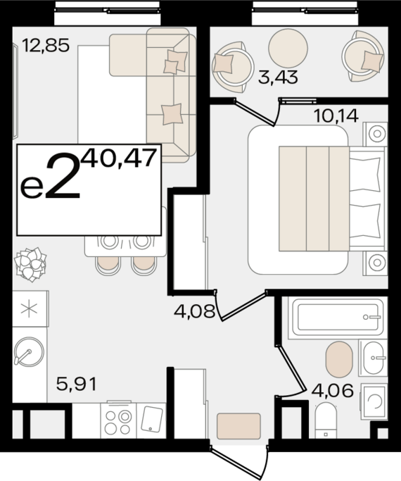 евро 2 к.кв. №90 36,28 м2 от застройщика ГК ТОЧНО