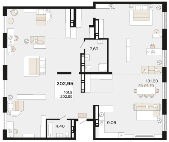 Пентхаус №152.1 202,95 м2 от застройщика ГК ТОЧНО