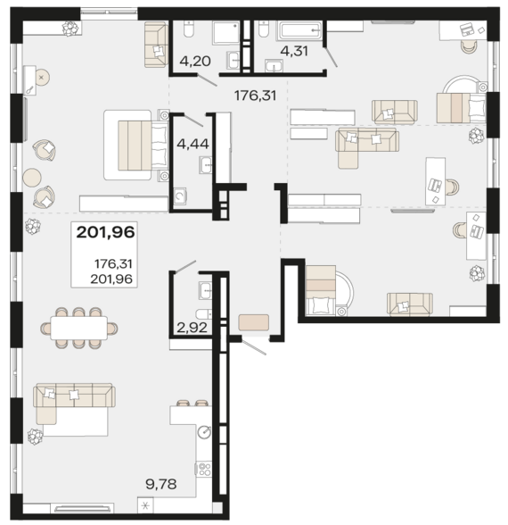 Пентхаус №153.1 201,96 м2 от застройщика ГК ТОЧНО