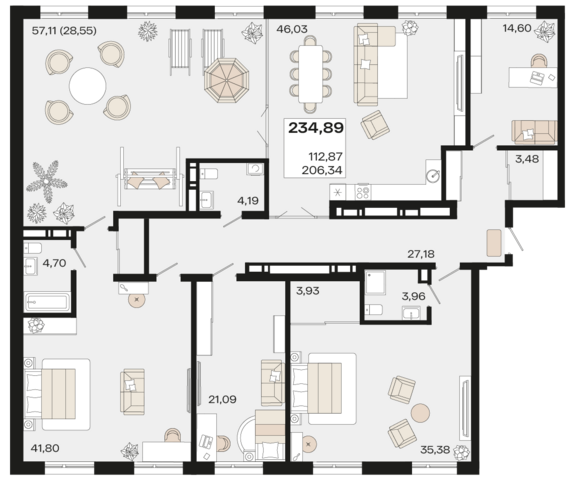 Пентхаус №203.1 234,89 м2 от застройщика ГК ТОЧНО