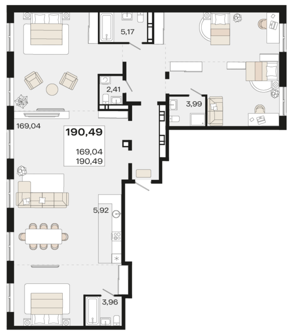 Пентхаус №365.1 190,49 м2 от застройщика ГК ТОЧНО