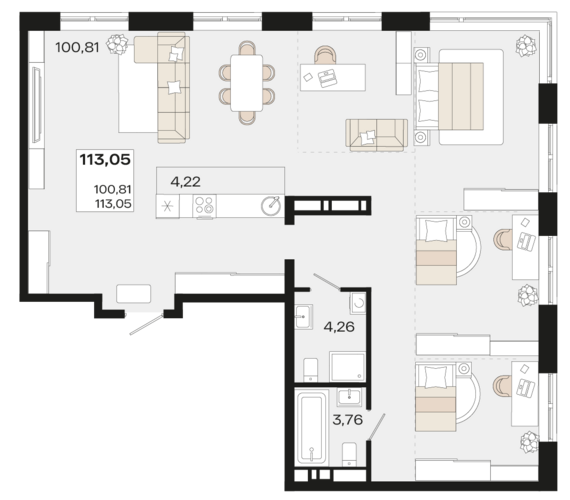 Пентхаус №717.1 113,05 м2 от застройщика ГК ТОЧНО