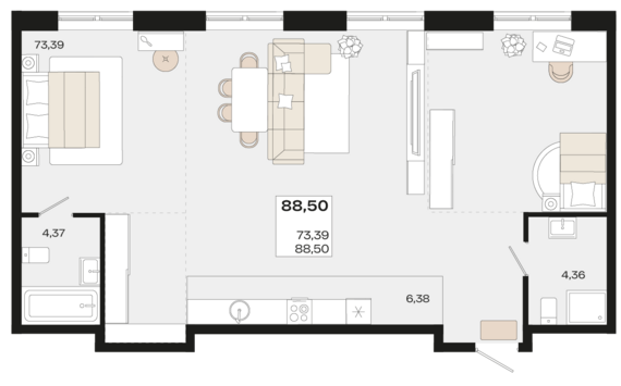 Пентхаус №812.1 88,5 м2 от застройщика ГК ТОЧНО