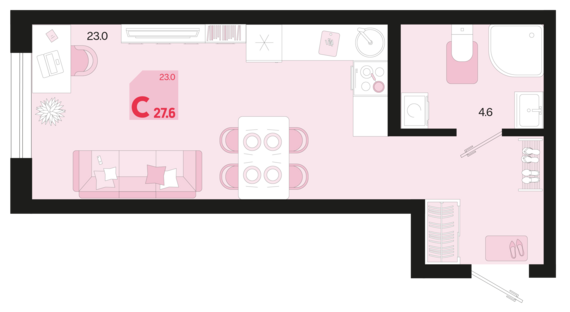 Студия №215 27,6 м2 от застройщика ГК ТОЧНО