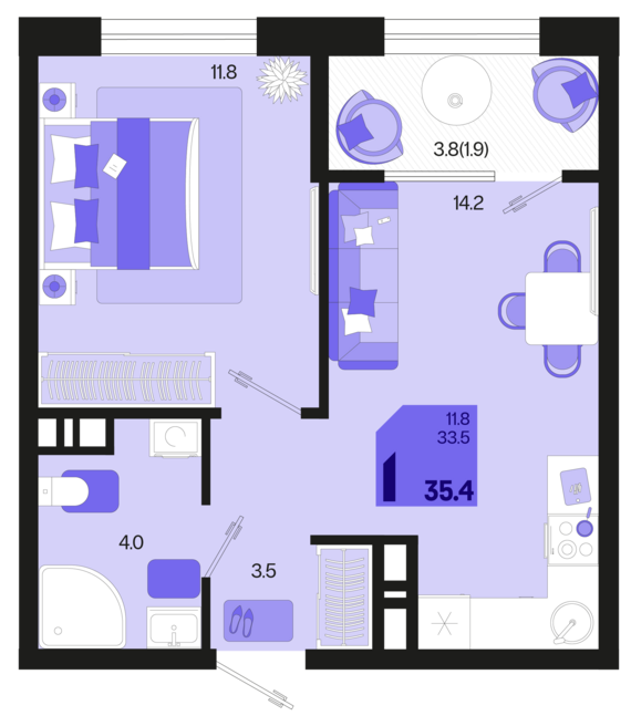 1-комнатная квартира №420 35,4 м2 от застройщика ГК ТОЧНО