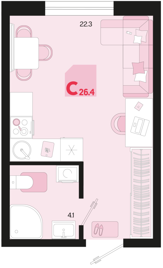 Студия №349 26,4 м2 от застройщика ГК ТОЧНО