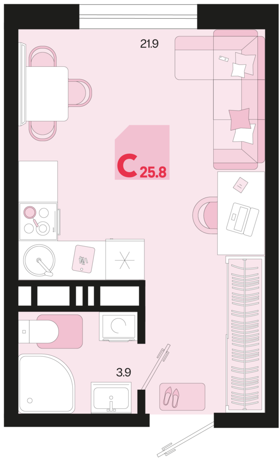 Студия №384 25,8 м2 от застройщика ГК ТОЧНО