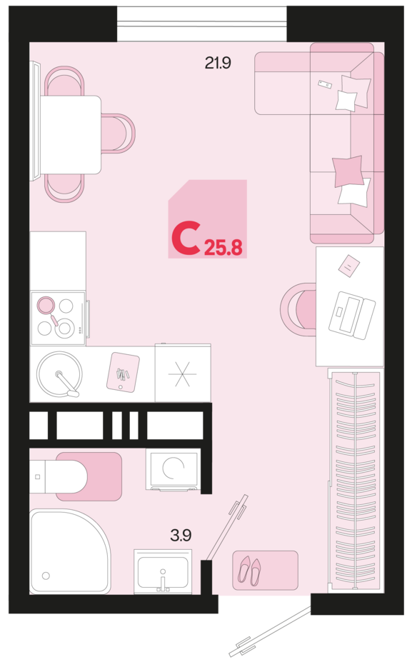 Студия №398 25,8 м2 от застройщика ГК ТОЧНО