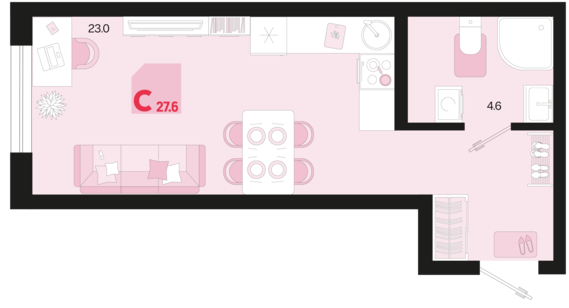 Студия №215 27,6 м2 от застройщика ГК ТОЧНО