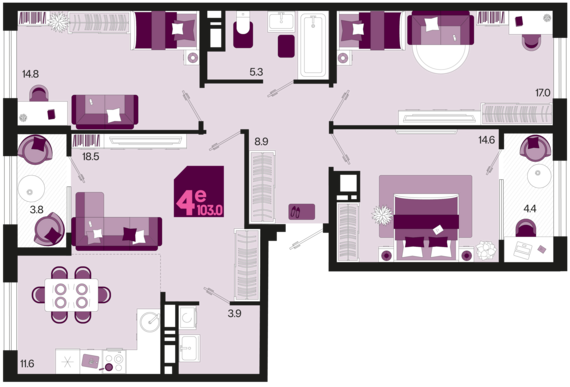 евро 4 к.кв. №463 103 м2 от застройщика ГК ТОЧНО