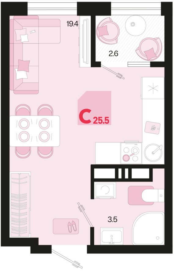Студия №178 25,5 м2 от застройщика ГК ТОЧНО