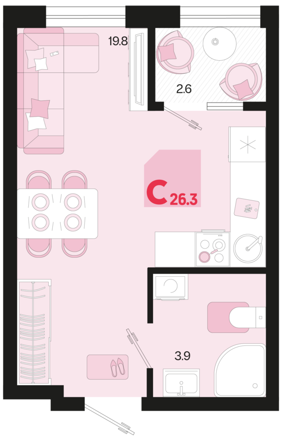 Студия №82 26,3 м2 от застройщика ГК ТОЧНО