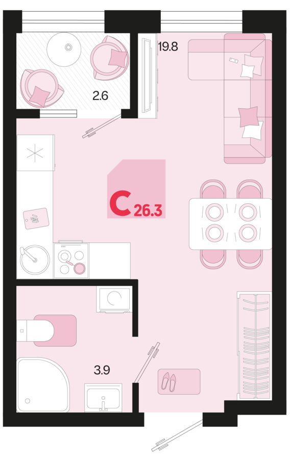 Студия №84 26,3 м2 от застройщика ГК ТОЧНО