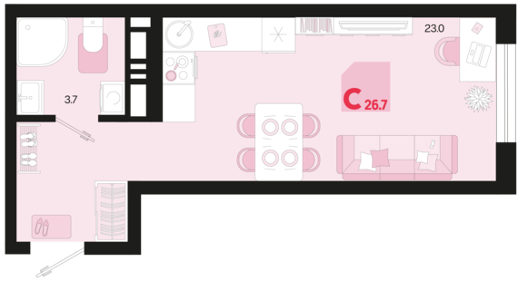 Студия №142 26,7 м2 от застройщика ГК ТОЧНО