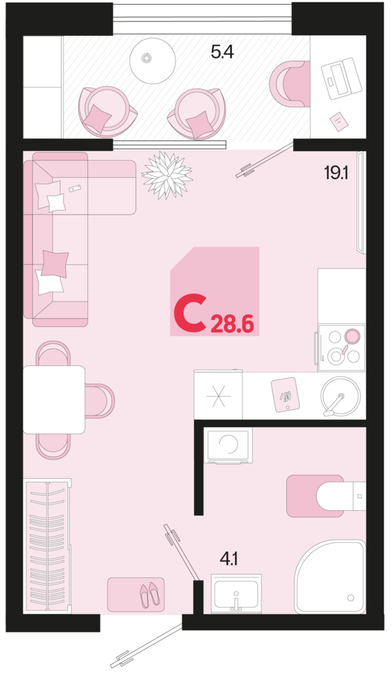 Студия №601 28,6 м2 от застройщика ГК ТОЧНО