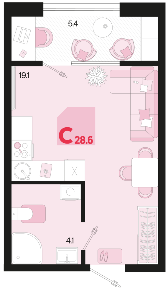 Студия №602 28,6 м2 от застройщика ГК ТОЧНО