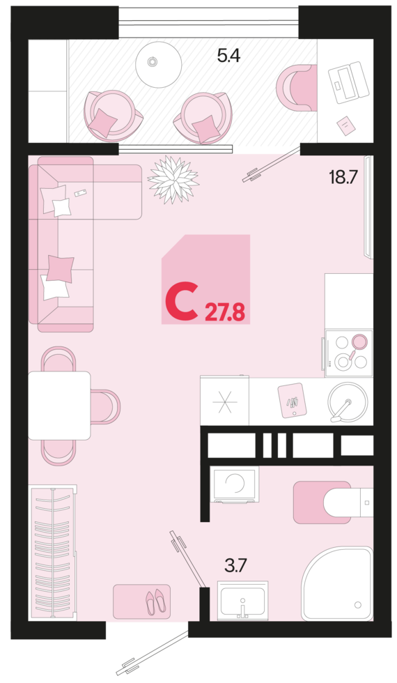 Студия №700 27,8 м2 от застройщика ГК ТОЧНО