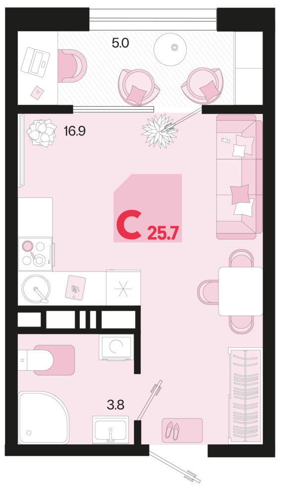 Студия №200 25,7 м2 от застройщика ГК ТОЧНО