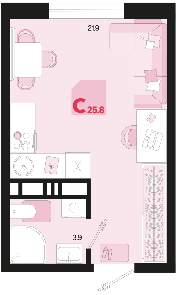 Студия №395 25,8 м2 от застройщика ГК ТОЧНО