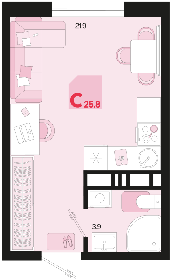 Студия №396 25,8 м2 от застройщика ГК ТОЧНО