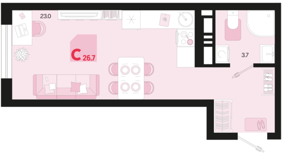 Студия №637 26,7 м2 от застройщика ГК ТОЧНО