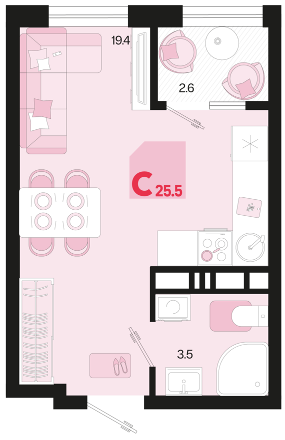 Студия №631 25,5 м2 от застройщика ГК ТОЧНО