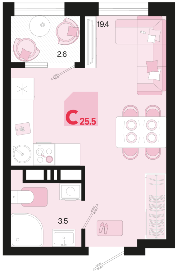 Студия №641 25,5 м2 от застройщика ГК ТОЧНО