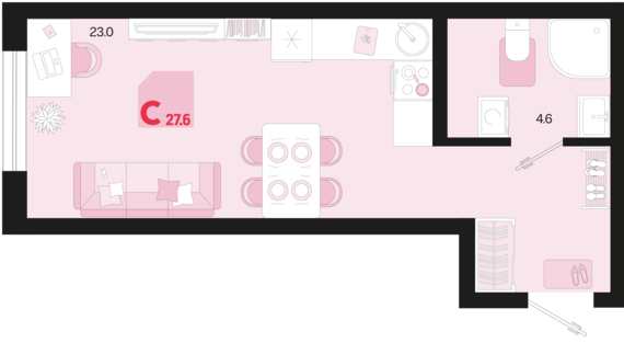 Студия №533 27,6 м2 от застройщика ГК ТОЧНО