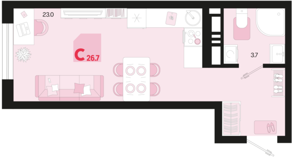 Студия №557 26,7 м2 от застройщика ГК ТОЧНО