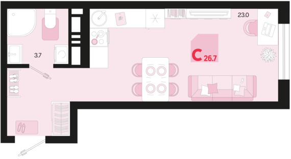 Студия №524 26,7 м2 от застройщика ГК ТОЧНО