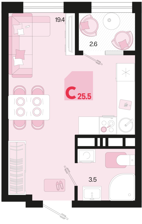 Студия №528 25,5 м2 от застройщика ГК ТОЧНО