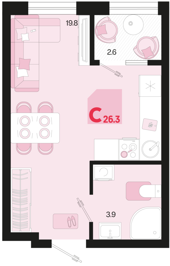 Студия №400 26,5 м2 от застройщика ГК ТОЧНО