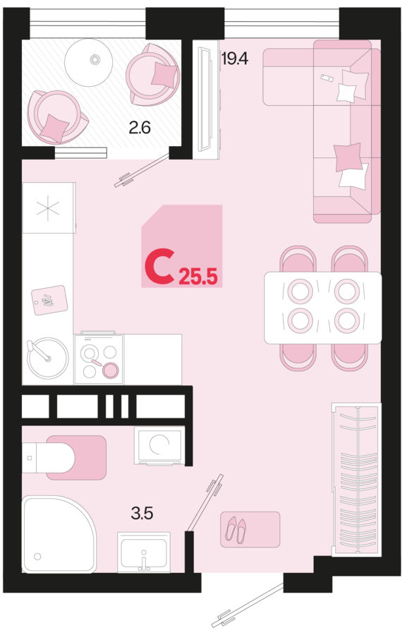 Студия №426 25,5 м2 от застройщика ГК ТОЧНО