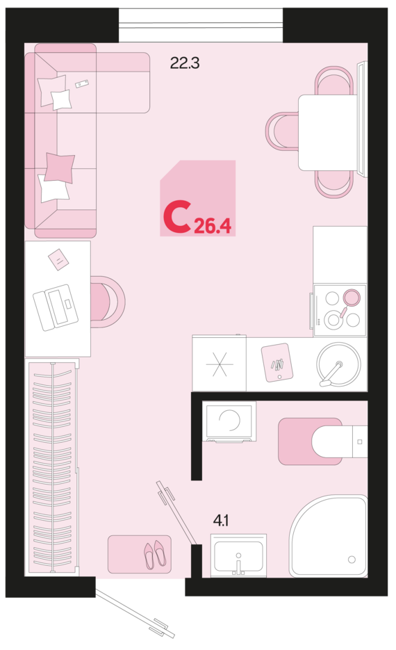 Студия №46 26,4 м2 от застройщика ГК ТОЧНО