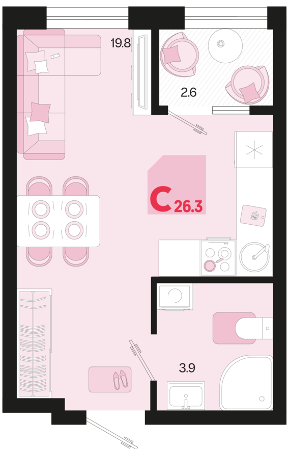 Студия №97 26,3 м2 от застройщика ГК ТОЧНО