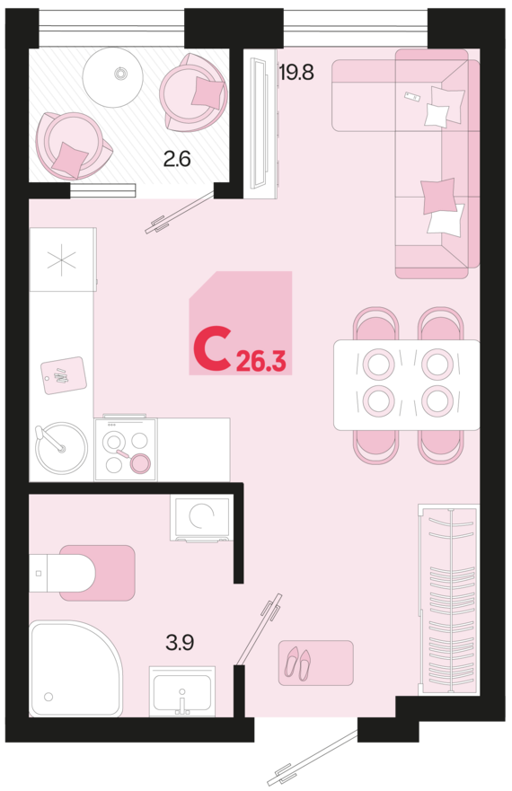 Студия №99 26,3 м2 от застройщика ГК ТОЧНО