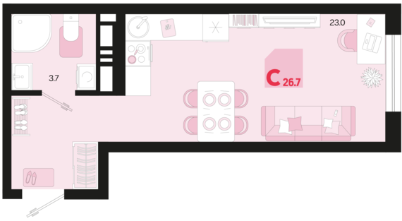 Студия №133 26,7 м2 от застройщика ГК ТОЧНО