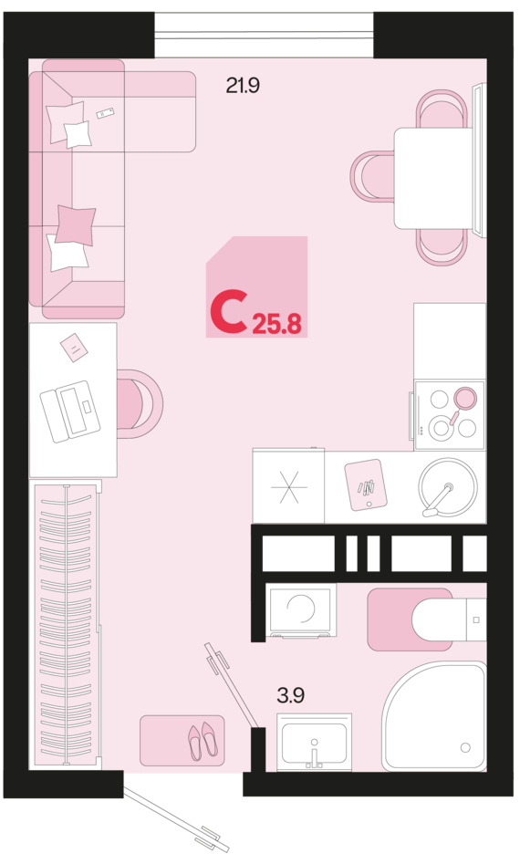 Студия №81 25,8 м2 от застройщика ГК ТОЧНО