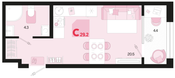 Студия №364 29,2 м2 от застройщика ГК ТОЧНО