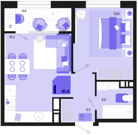 1-комнатная квартира №359 41,4 м2 от застройщика ГК ТОЧНО