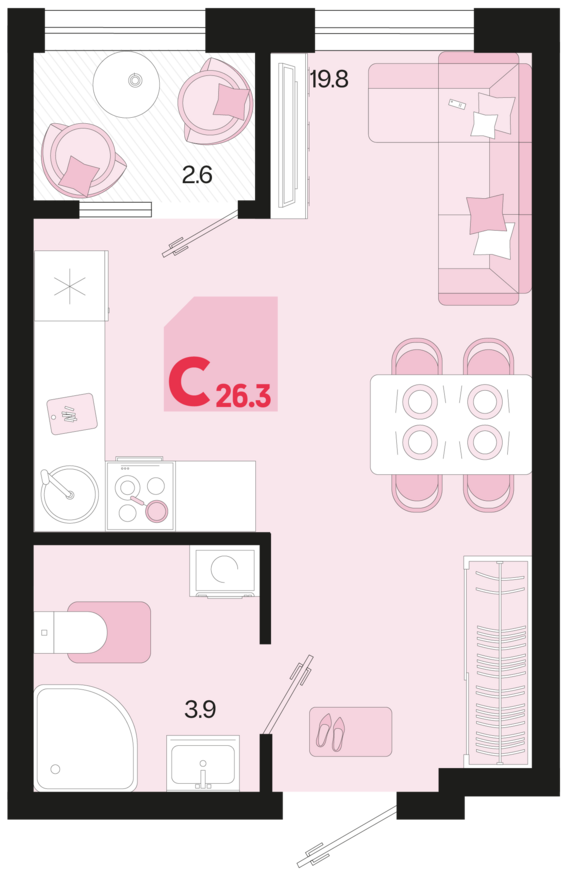 Студия №234 26,3 м2 от застройщика ГК ТОЧНО