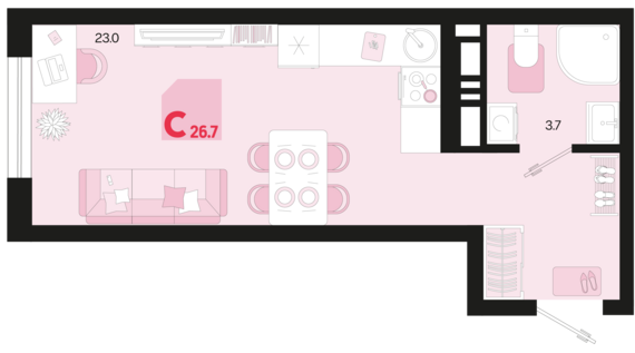 Студия №294 26,7 м2 от застройщика ГК ТОЧНО