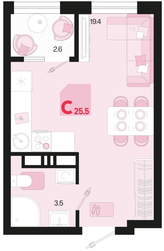 Студия №339 25,5 м2 от застройщика ГК ТОЧНО