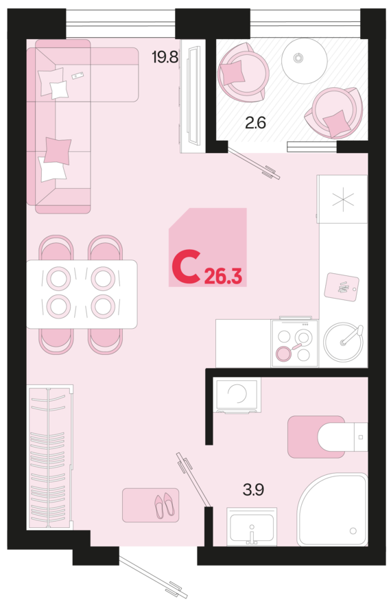 Студия №217 26,3 м2 от застройщика ГК ТОЧНО