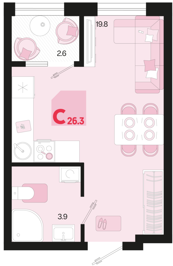 Студия №219 26,3 м2 от застройщика ГК ТОЧНО